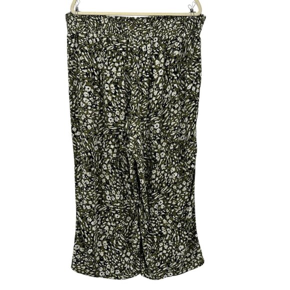 Liverpool Animal Print Olive Green Pull On Crop Wide Leg Pants Womens 2X - Picture 5 of 11